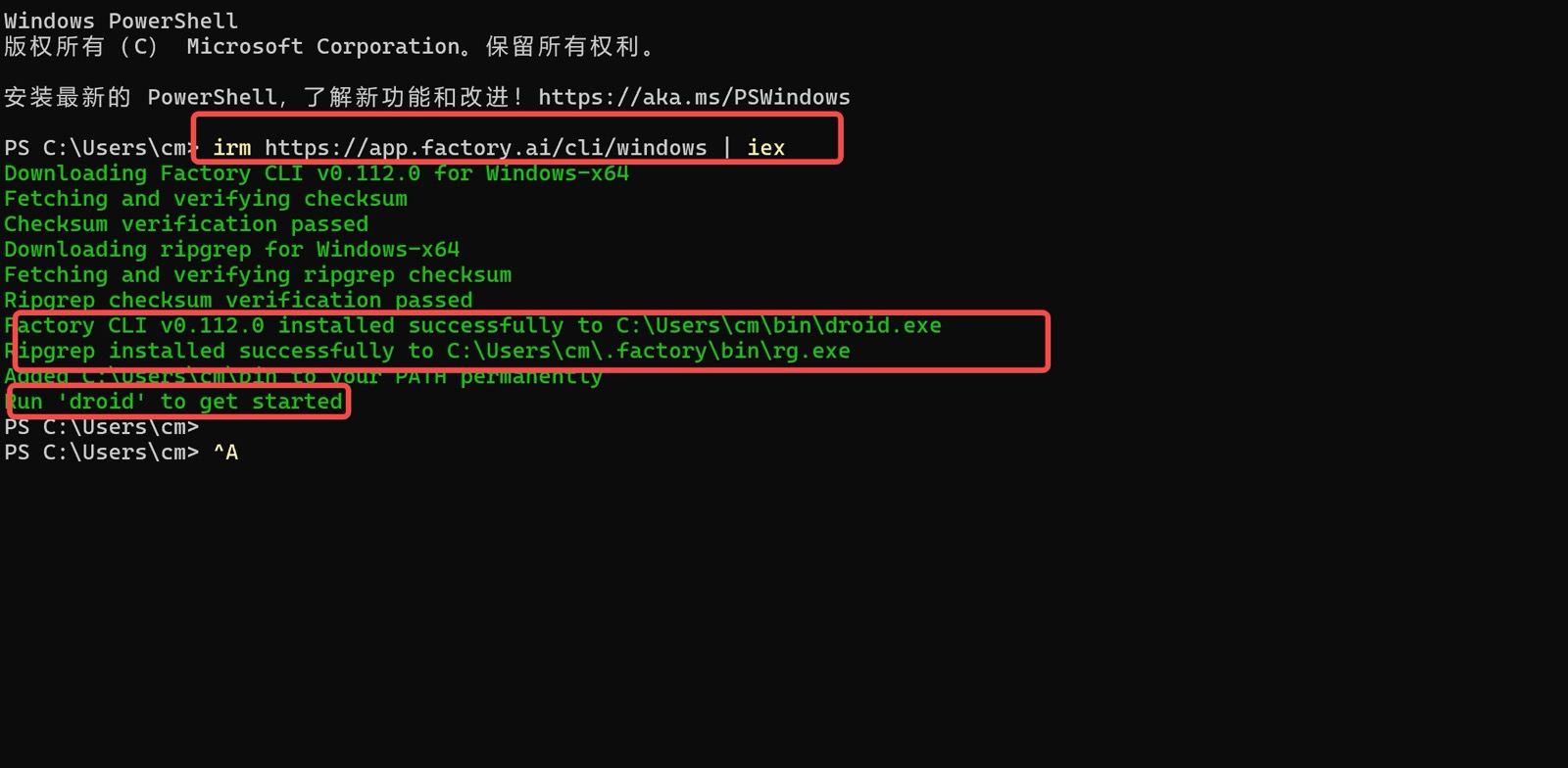 Running the one-line install command on Windows