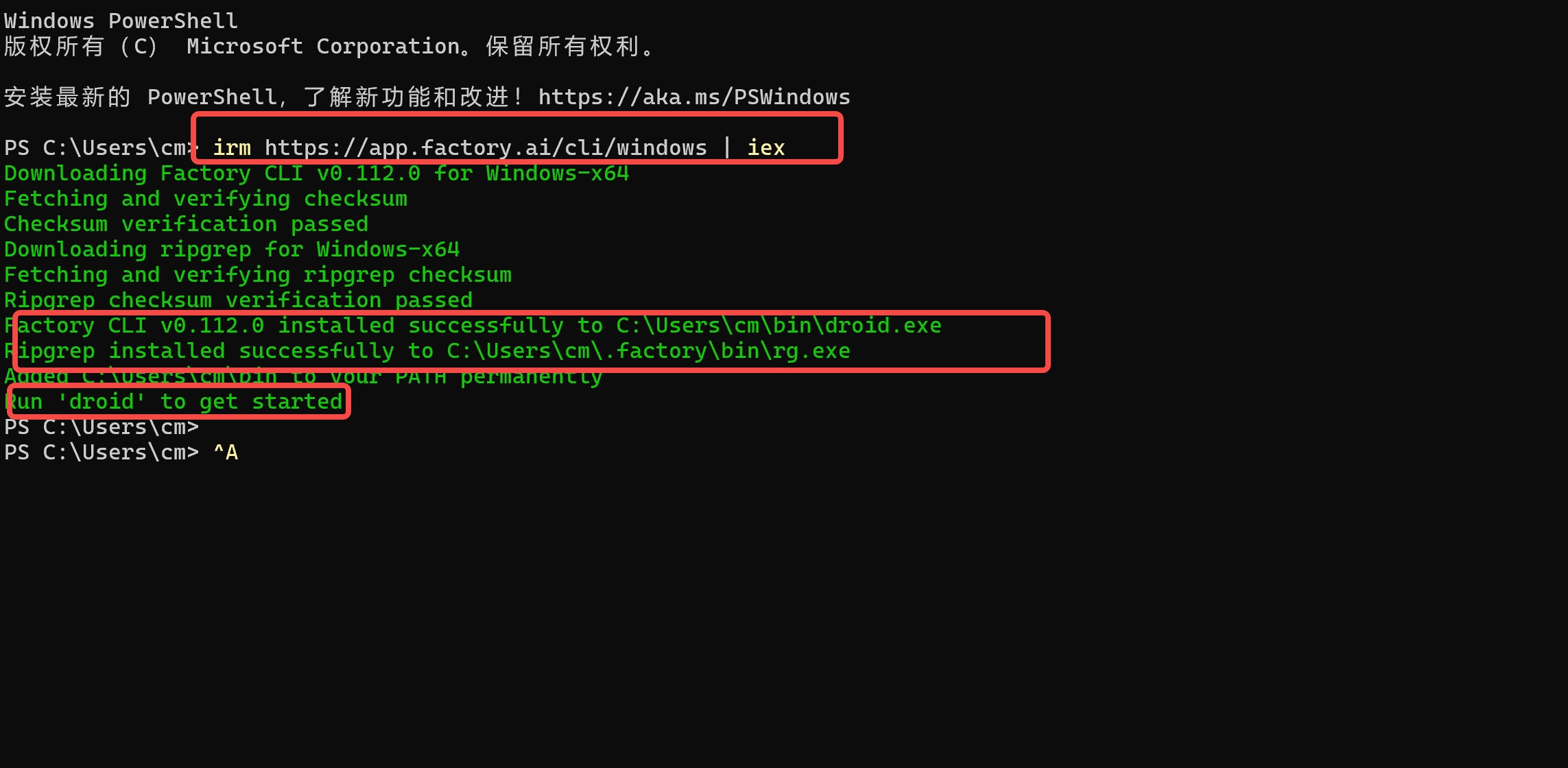 Windows 下运行一键安装命令